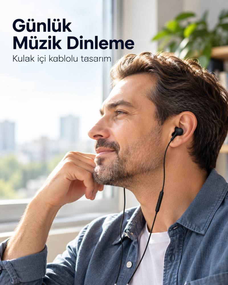 Örgü Kablo Detaylı Siyah Mikrofonlu Kulaklık