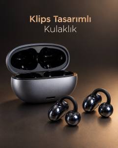 Klipsli Kablosuz Kulaklık Dokunmatik Kontrollü 2500 Saat Bekleme Type C Şarjlı