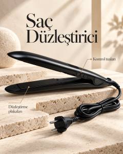 LCD Ekranlı Seramik Plakalı 200–450 °F Isı Ayarlı Saç Düzleştirici