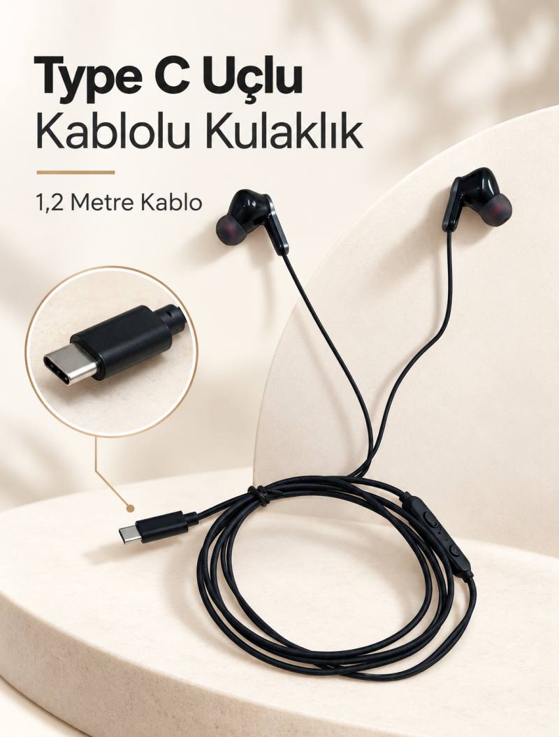 Mikrofonlu ve Kumandalı Kulak İçi Kulaklık Type C Girişli