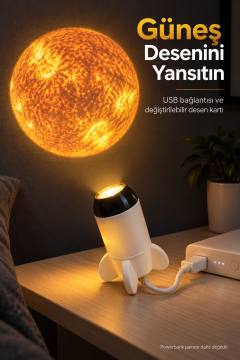 Roket Şeklinde Projeksiyon Lambası Değiştirilebilir Görsel Kartlı