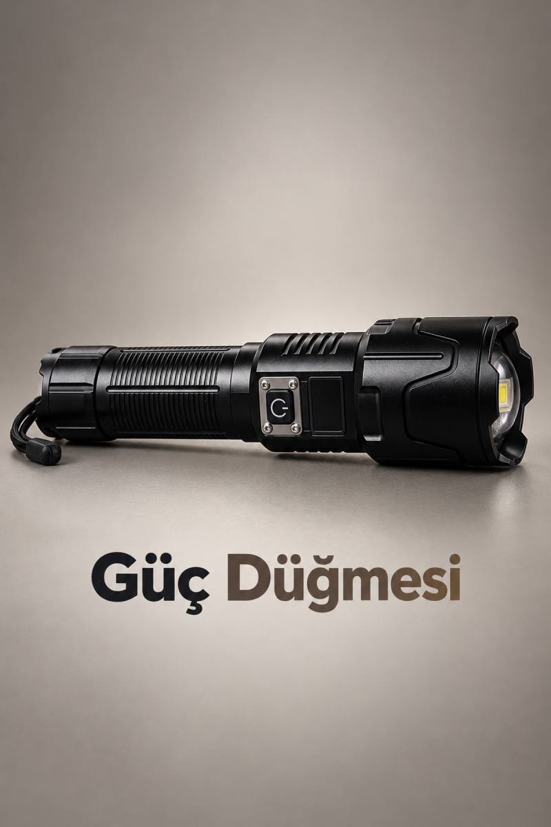 Dijital Göstergeli LED El Feneri Type C Şarjlı Teleskopik Zoom Özellikli