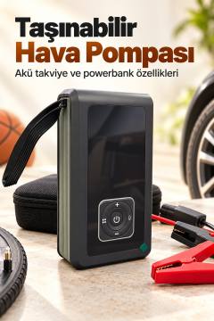 Powerbank Özellikli Akü Takviye Cihazı ve Taşınabilir Hava Pompası