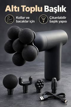 Masaj Tabancası 5 Değiştirilebilir Başlıklı Şarjlı Siyah Masaj Aleti