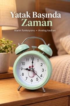 Desenli Kadranlı Analog Masa Saati Alarm Özellikli