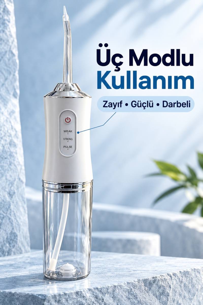 Şarj Edilebilir Ağız Duşu Üç Modlu Şeffaf Hazneli