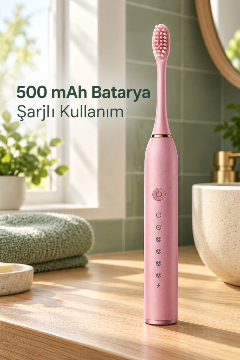 Pembe Şarjlı Diş Fırçası 500 mAh Bataryalı