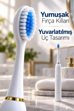 Beyaz Elektrikli Diş Fırçası 3 Yedek Başlıklı