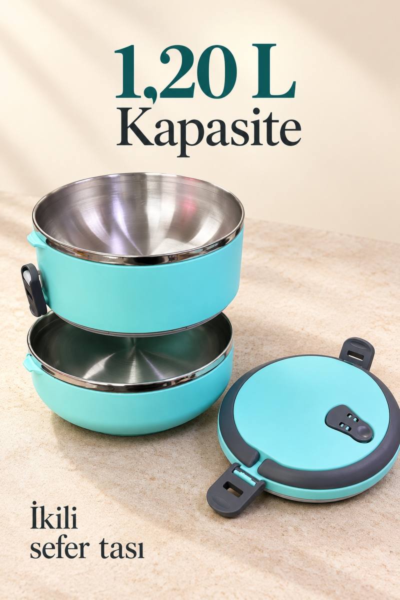 Kilitli Kapak ve Taşıma Saplı İki Katlı Beslenme Kabı