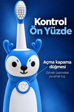 Şarjlı Diş Fırçası Mavi Geyik Tasarımlı Oval Başlıklı