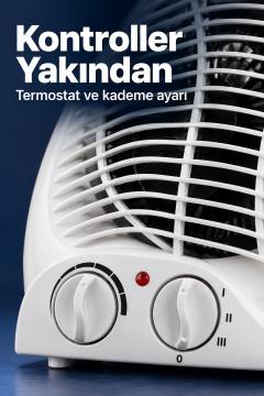 Üst Tutma Boşluklu Beyaz Termostatlı Fanlı Isıtıcı