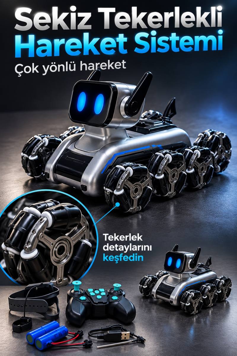 Saat Kumandalı Sekiz Tekerlekli Şarjlı Robot Köpek