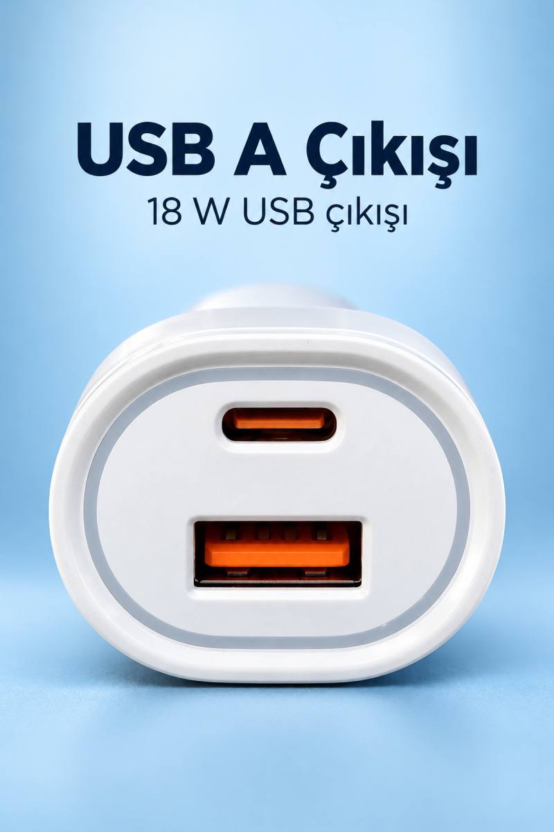 Type C ve USB A Çift Çıkışlı Araç Şarj Aleti