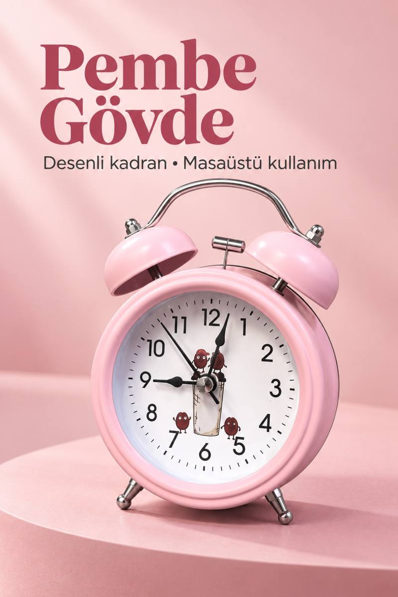 Pilli Çalar Saat Çift Çanlı Klasik Masaüstü Tasarım