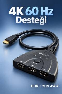 HDMI Switch 3 Giriş 1 Çıkış 4K 60 Hz Seçici