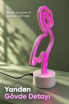 Dekoratif Flamingo Neon Lamba Pembe Işıklı Beyaz Tabanlı