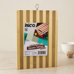 Bambu Kesme Tahtası 20x30x1.3 cm - Beyaz Çizgili Metal Kulplu