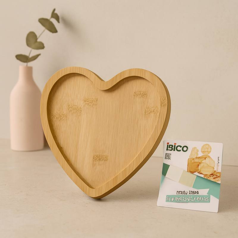 Kalp Model Bambu Ahşap Sunum Tepsisi - 20.5 x 19.5 x 1.4 cm