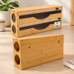 Bambu Ahşap Streç & Folyo Dispenseri (Havluluk, Kesici Kanallı)