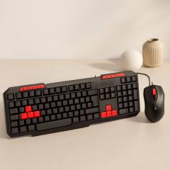 USB Kablolu Klavye Mouse Set - Kırmızı Tuşlu Q Klavye 1600 DPI