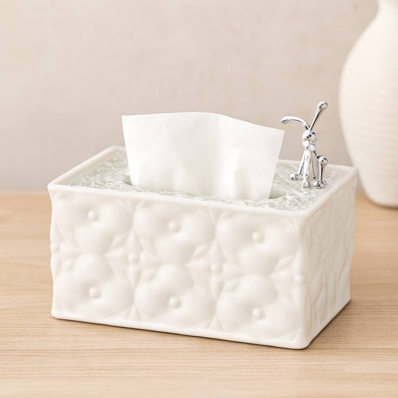 Dikdörtgen Beyaz Yaylı Masaüstü Peçetelik 18.4x12.5x9 cm