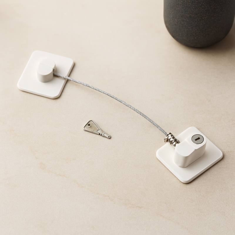 Emniyet kilidi halatlı 5x6cm yapışkan plaka (Beyaz/Siyah)