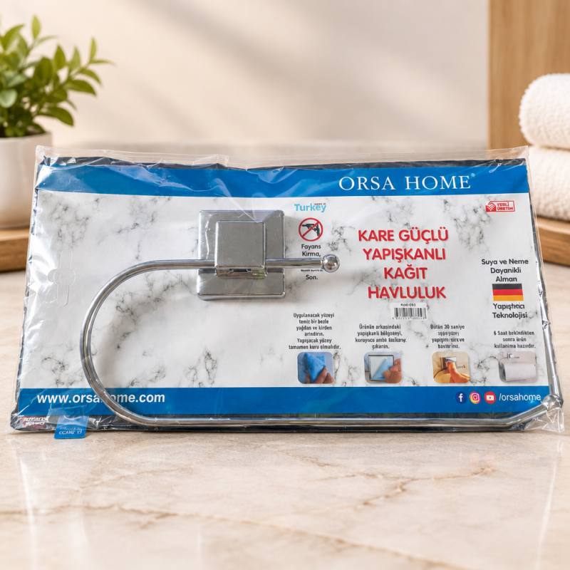 Yapışkanlı metal oval açıklıklı kağıt havluluk askısı