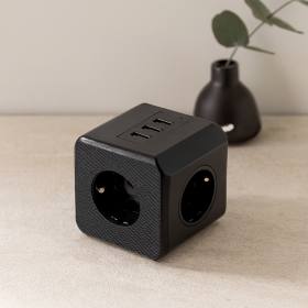 Termal Akım Korumalı Duvar Priz - 3 USB Çıkışlı Siyah