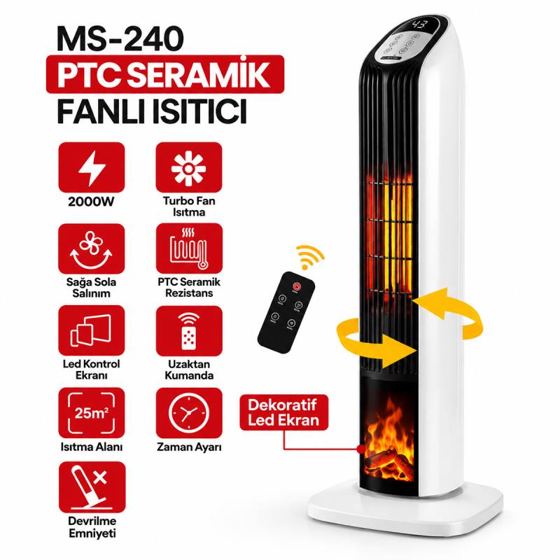 PTC Seramik Fanlı Elektrikli Isıtıcı Kumandalı