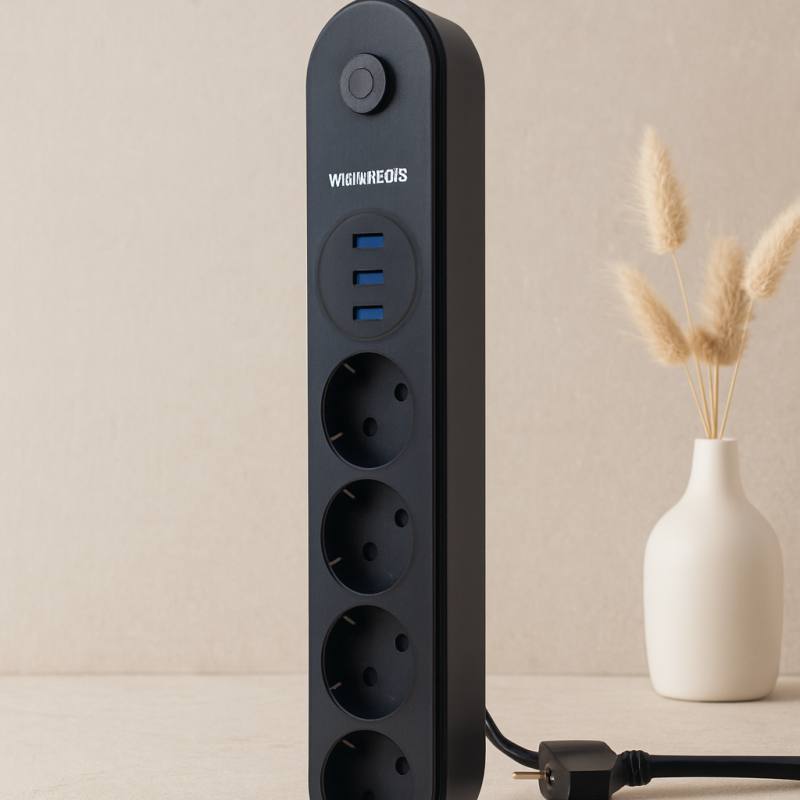 Termal akım korumalı uzatma kablo 4 priz 3 USB anahtarlı siyah