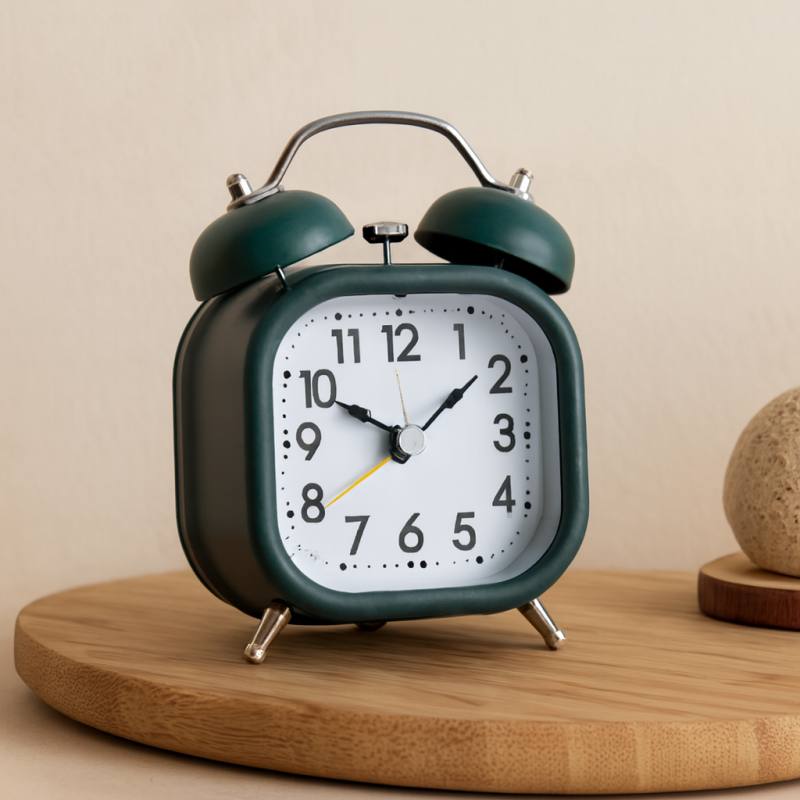 Çift Zilli Metal Kasalı Işıklı Pilli Masa Çalar Saat (8.8 cm)